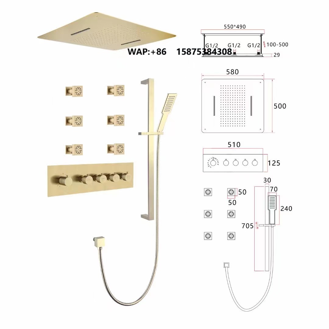 Faucet - Regendouche mengkraansysteemset goud messing vierkant modern