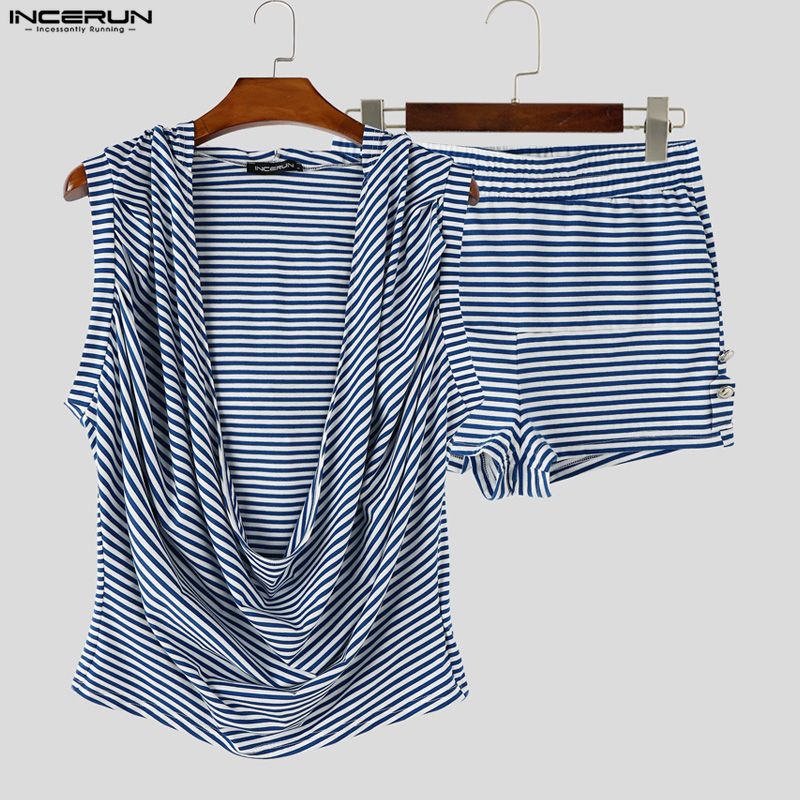 Wallpaper - INCERUN Mannen Gestreepte Sets Zomer Capuchon