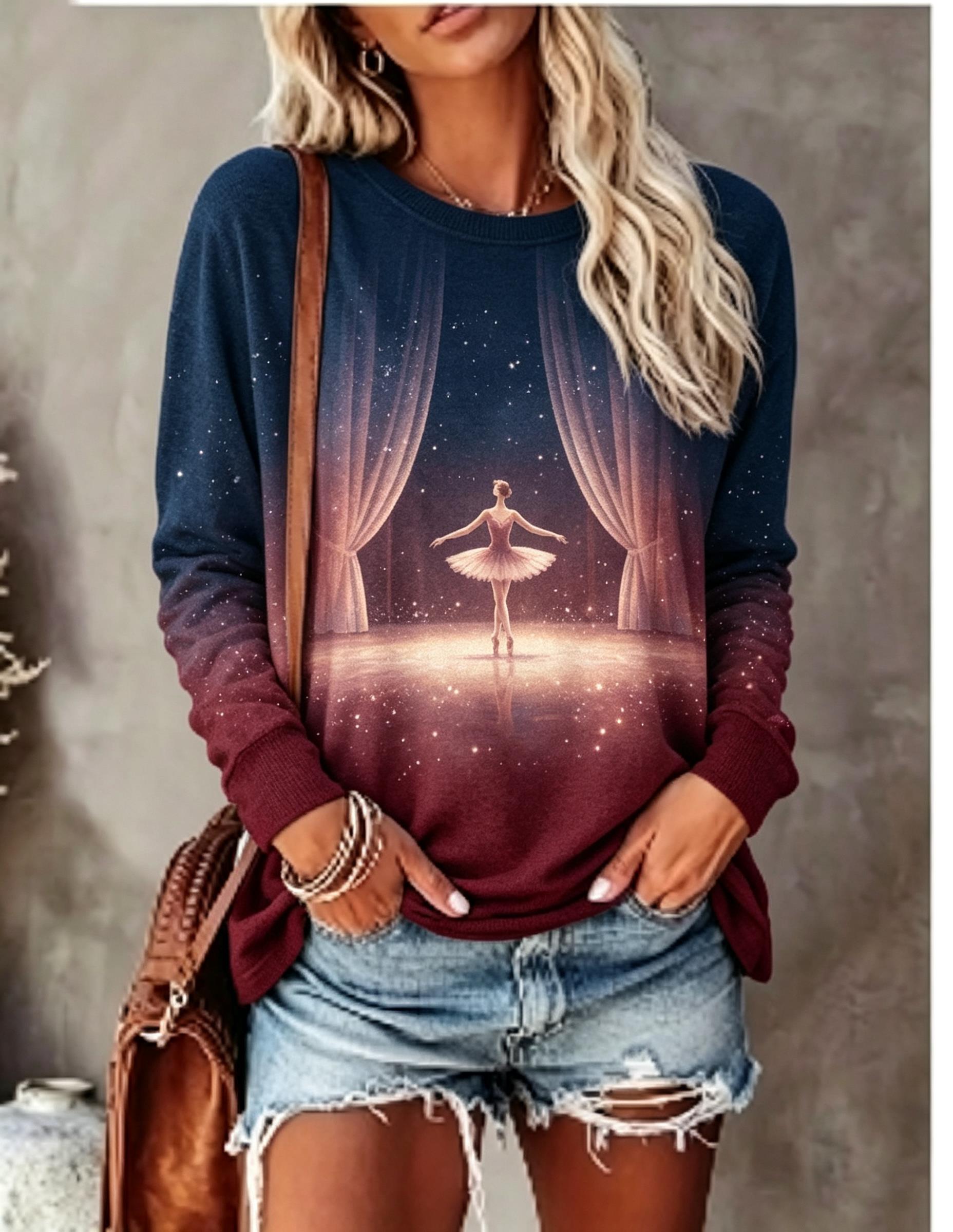 Wallpaper - Dames T-shirt met lange mouwen, balletdanseres,