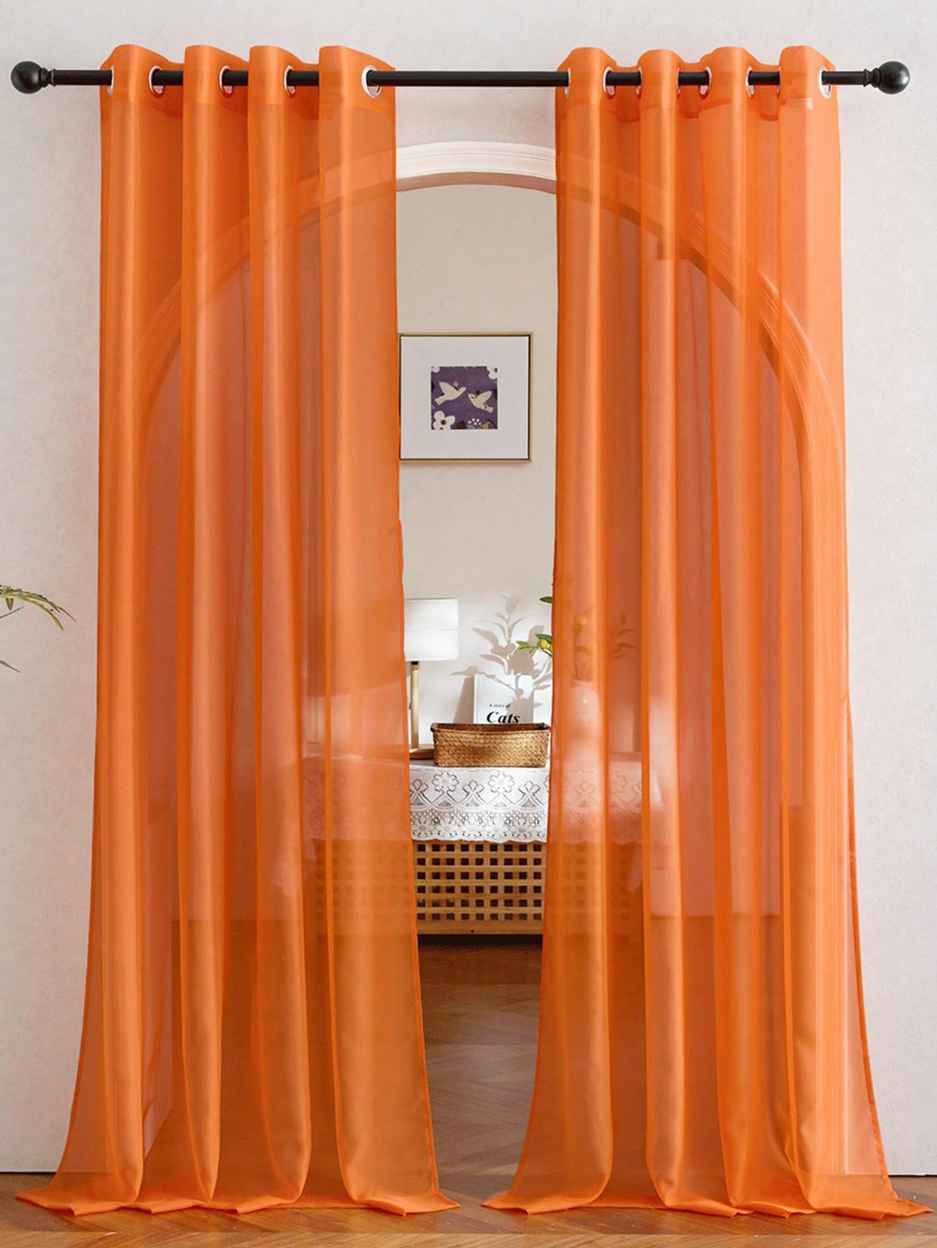 Curtain Rods - 1 stuk elegante transparante oranje organza