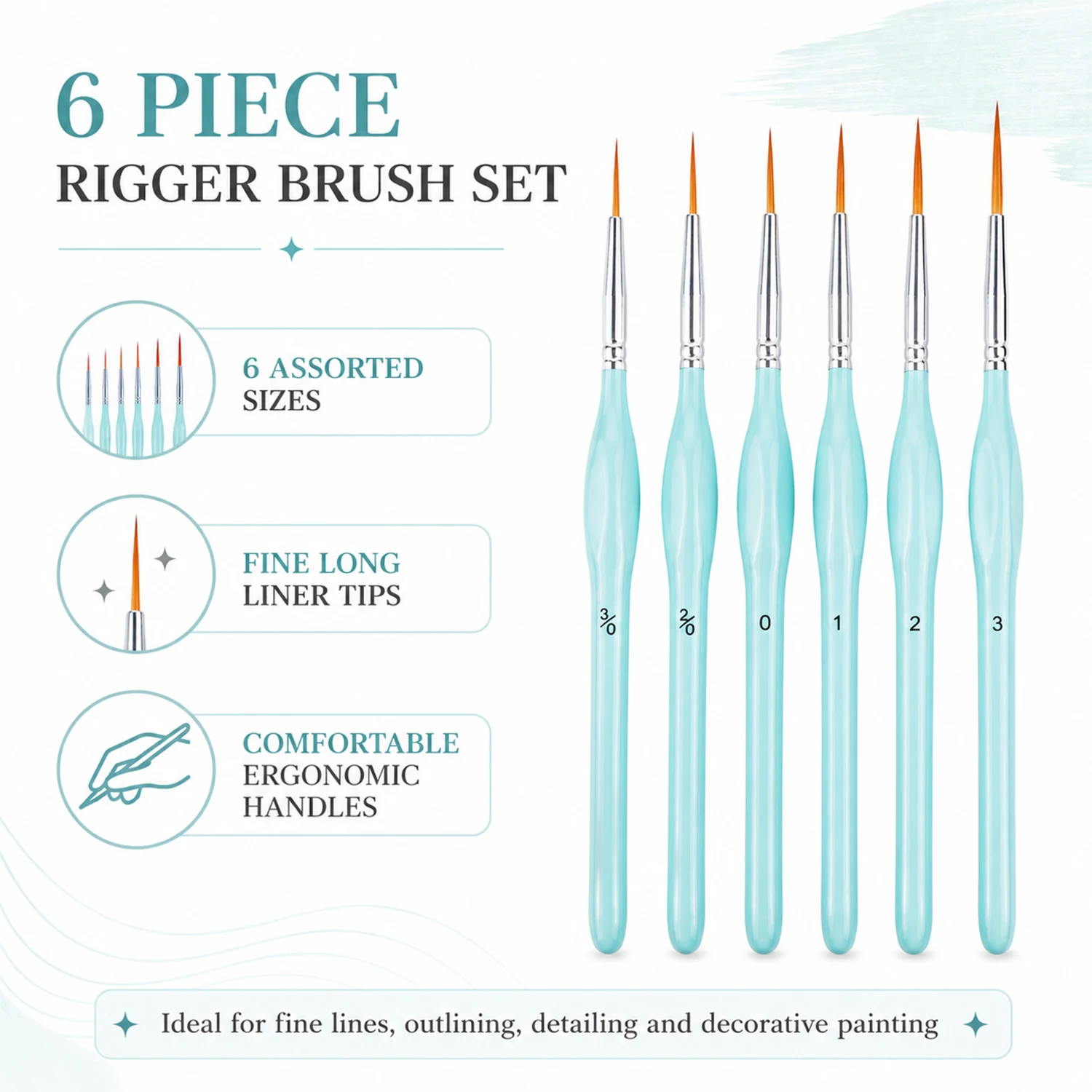 Paint Brush - 6-delige Rigger-verfborstelset, fijne punt detailverfborstels, dunne