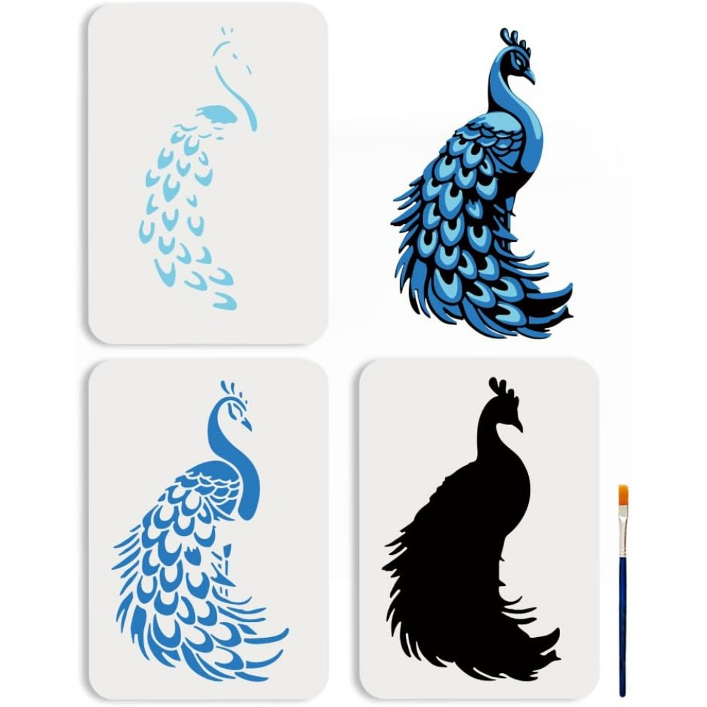 3 stuks gelaagde pauw stencils - Paint Brush recensie en prijs